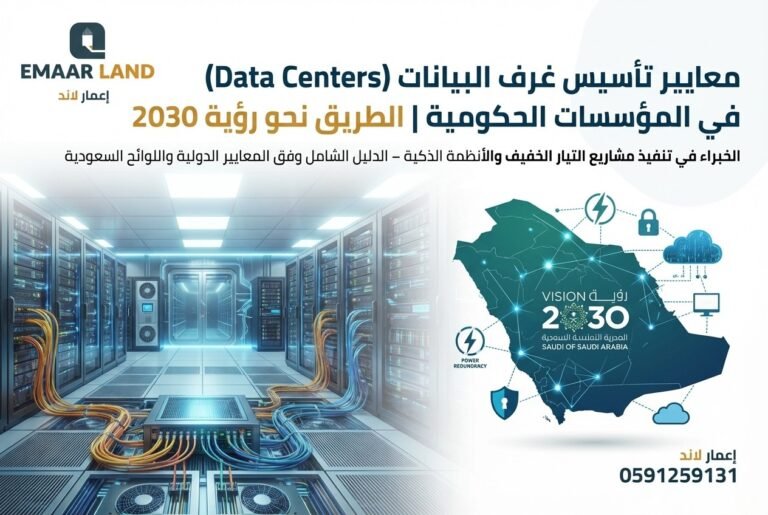 معايير تأسيس غرف البيانات (Data Centers) في السعودية | دليل إعمار لاند 2026
