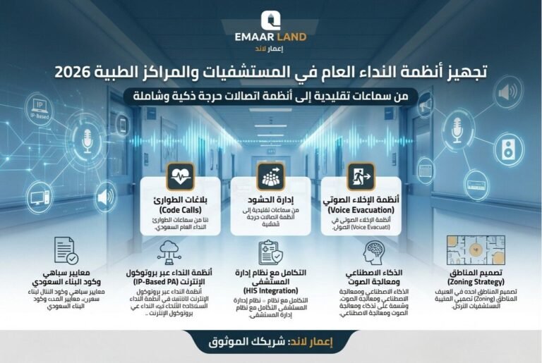 تجهيز أنظمة النداء العام (PA) للمستشفيات السعودية 2026 | إعمار ل